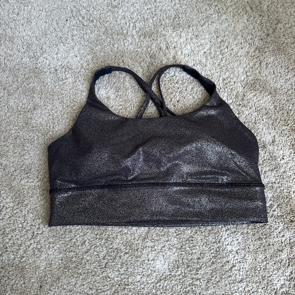 Shimmery brown metallic foil Sports Bra with Crossback Straps